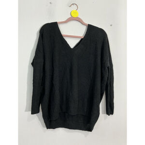 Womans Forever 21 Small Black V Neck Criss Cross Knit Sweater Over Sized